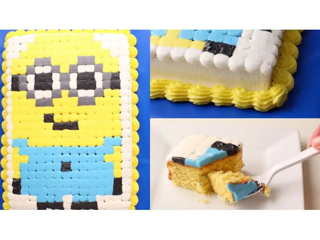 Pixelated Minion Cake