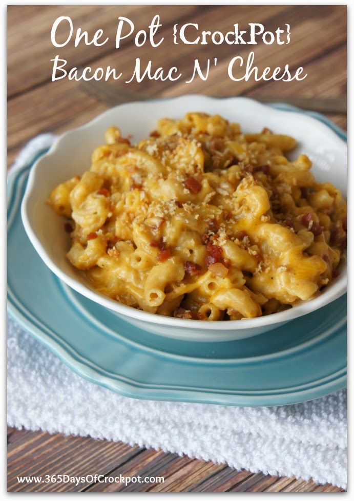 One Pot Crock Pot Bacon Mac and Cheese