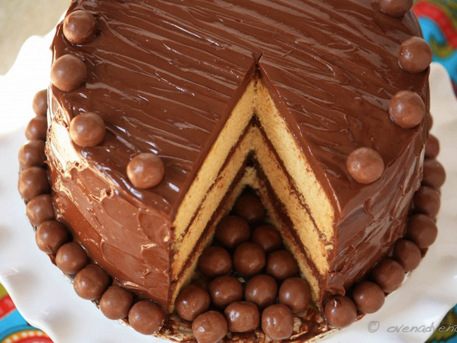 Chocolate Malt Layer Cake with Whoppers