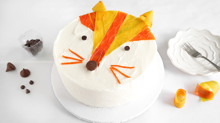 Cut up Fruit by the Foot for a cool fox cake.