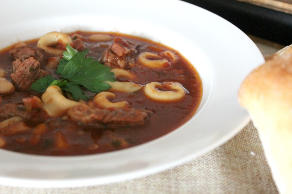 Beef Minestrone with Cheesy Tortellini