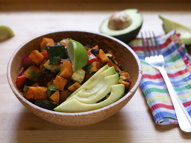 One Pan Roasted Sweet Potato Burrito Bowls