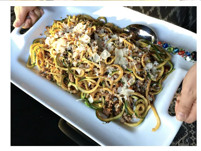 Ground Turkey Pesto Yellow Squash and Zucchini Noodles