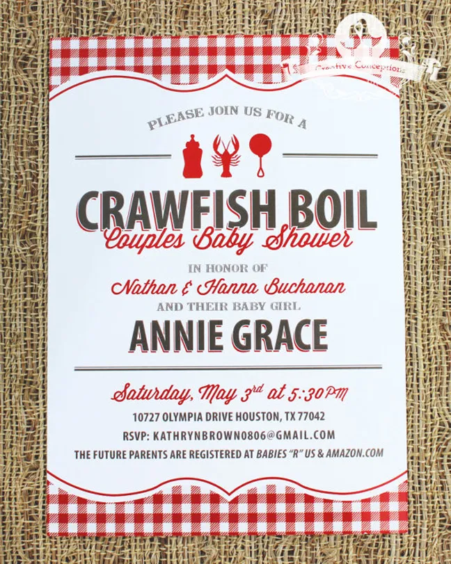 Crawfish Couples Baby Shower Invitation