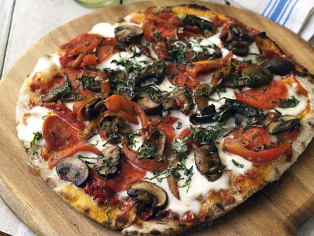 Grilled Pizza with Pepperoni and Mushrooms