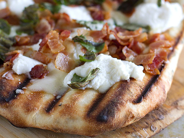 Grilled White Pizza Recipe with Bacon and Basil