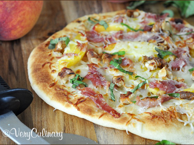 Grilled Peach and Coppa Pizza