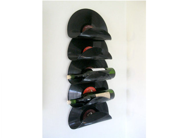 Upcycled Vinyl Record Wine Rack