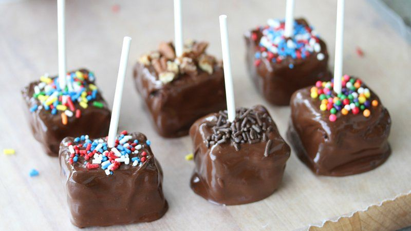 Chocolate Chip Cookie Dough Stuffed Brownie Pops