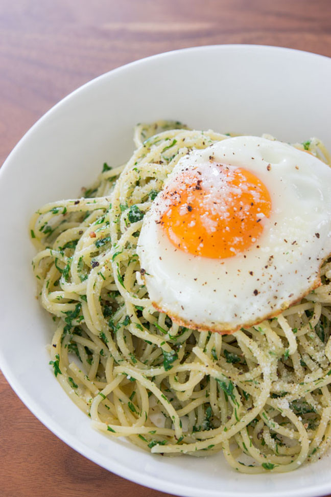 Parsley and Fried Egg Pasta