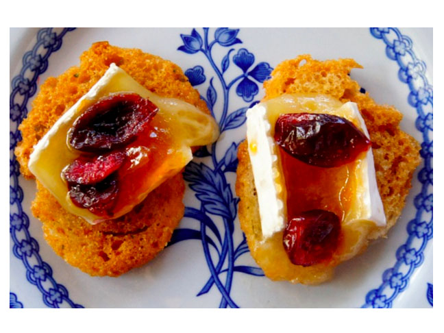 Apricot Cranberry Brie Crostinis