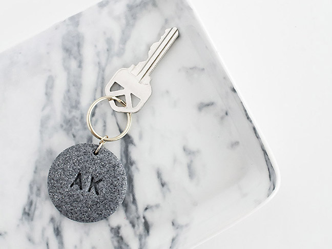 Monogram Stamped Clay Key Chain