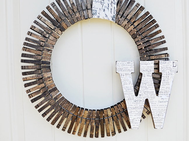 Monogrammed Clothespin Wreath