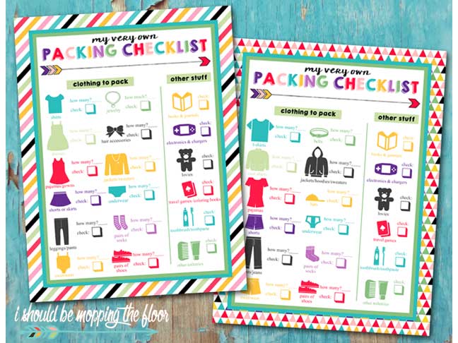 Use printable packing lists to remember it all.