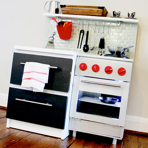 Gender Neutral Play Kitchen Hack from Two Nightstands from Preparing for Peanut