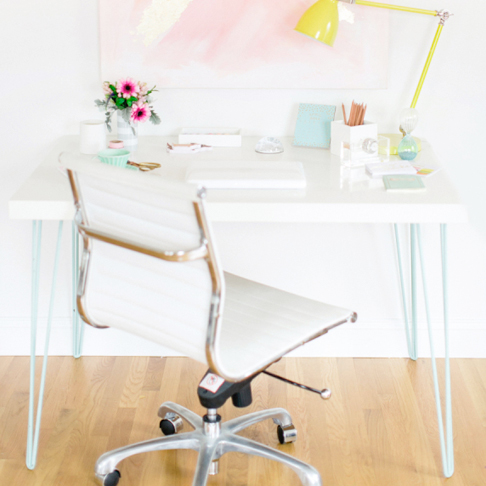 Desk with Colorful Hairpin Legs from Style Me Pretty Living