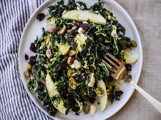 Kale and Brussels Sprout Fruit and Nut Salad