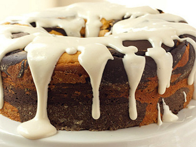 Chocolate-Pumpkin Marble Cake With Cream Cheese Glaze