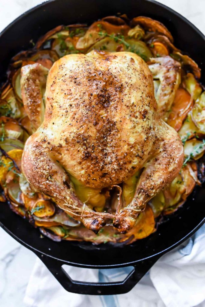 Cast Iron Skillet Whole Roasted Chicken With Potatoes