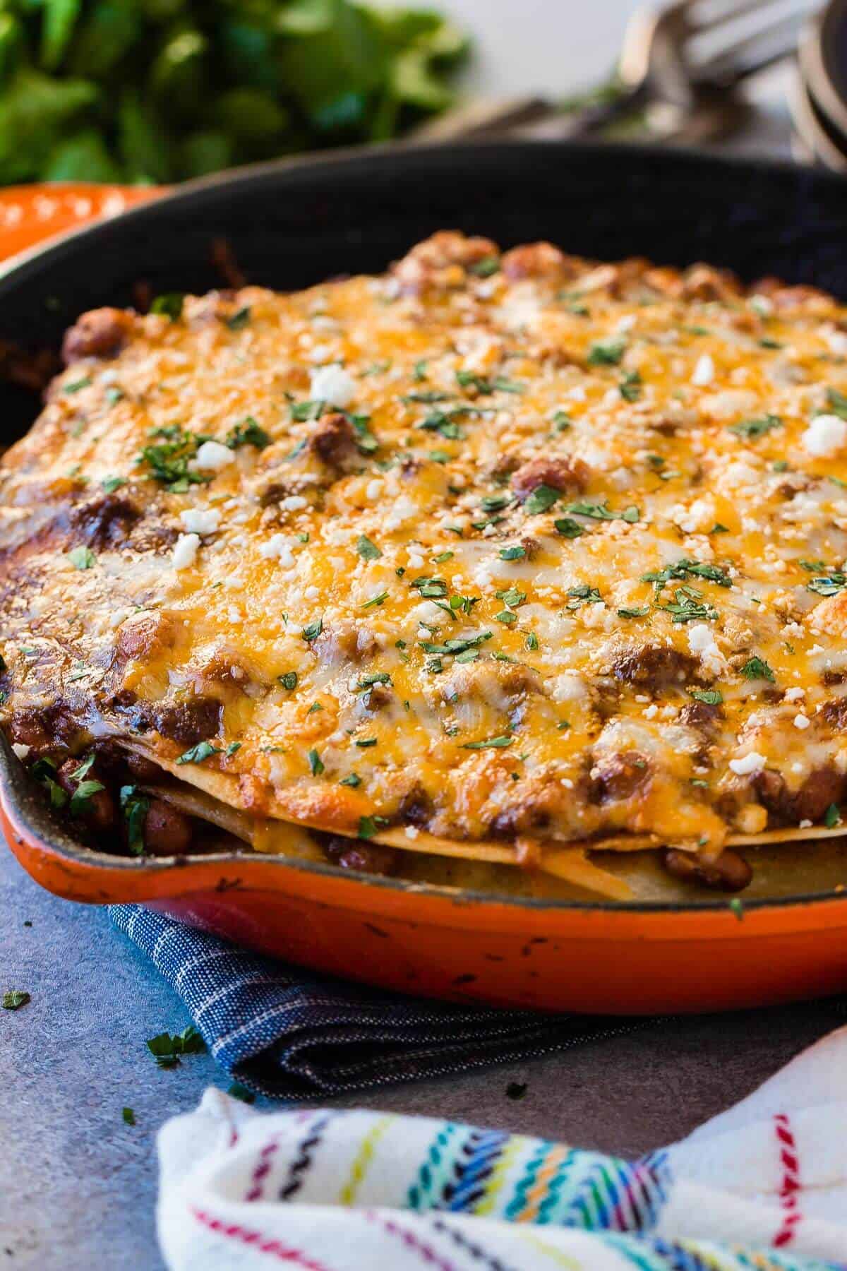 One Skillet Chicken Enchilada Casserole