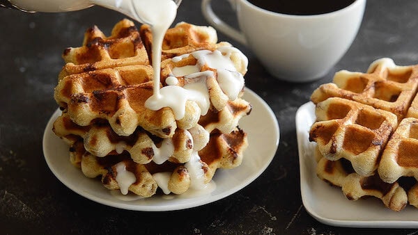 Cinnamon Roll Waffles with Maple Cream Cheese Syrup