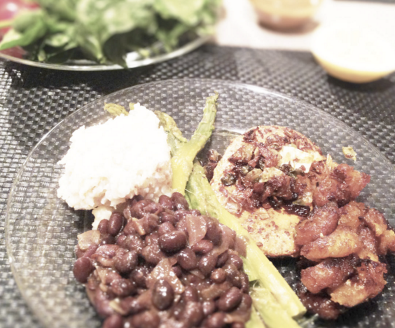 Cuban Vegan Asparagus Chicken with Black Beans & Rice