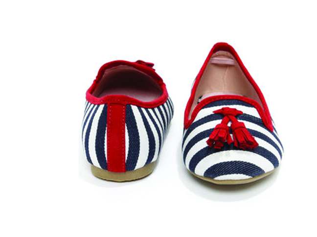 Dorothy Navy and Cherry Red Striped Tassel Loafers