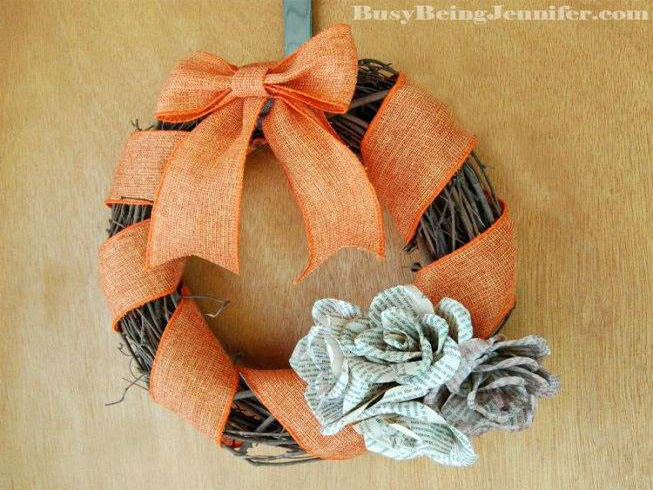 Ribbon and Book Page Flowers Wreath