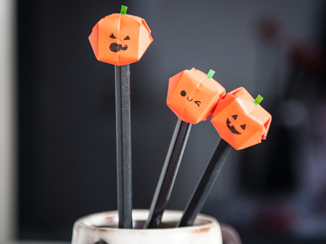 Paper Pumpkin Pencil Toppers