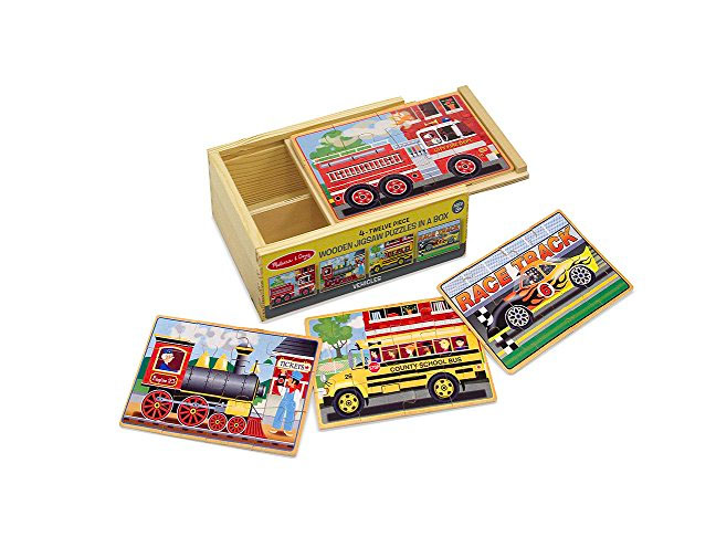 Vehicles 4-in-1 Wooden Jigsaw Puzzles in a Storage Box
