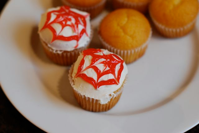 Pumpkin Mini Cupcakes with Spider Web Frosting