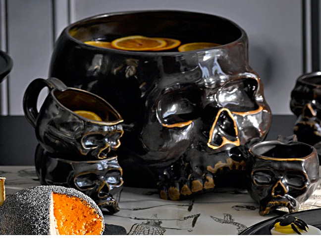 Skull Punch Bowl and Mugs