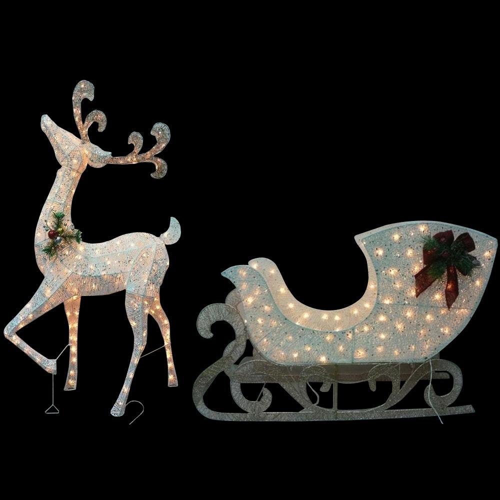 Cotton Glitter Lighted Reindeer with Sleigh