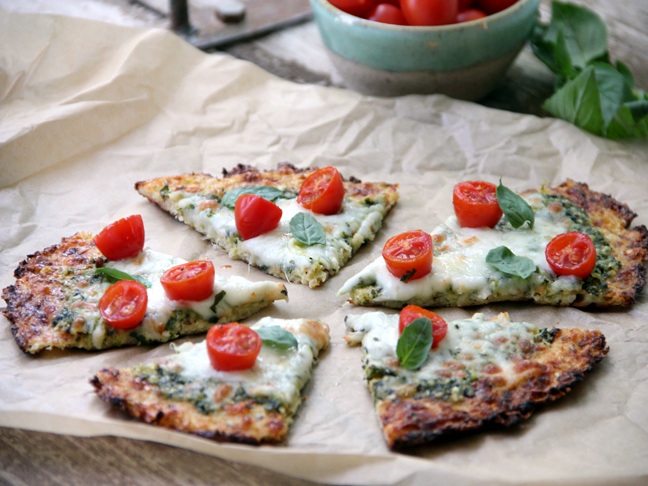 Gluten-Free Cauliflower Crust Pesto Pizza Recipe
