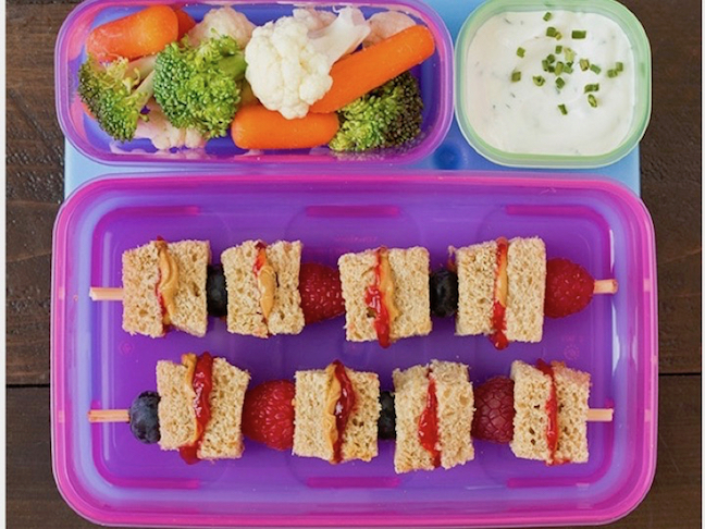 Peanut Butter and Jelly Sandwich Kabobs Toddler Lunch