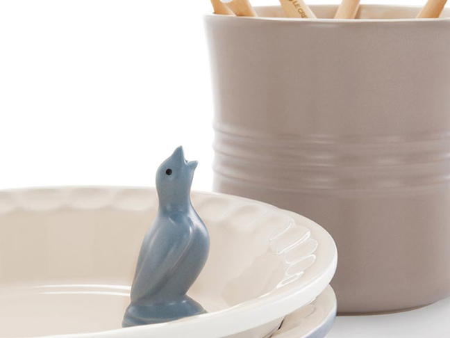 Pie Bird, Pie Dish, and Large Utensil Crock