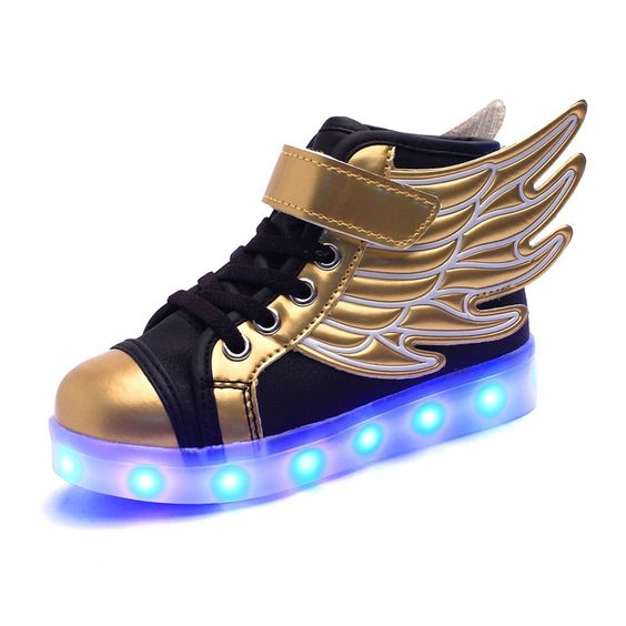 Kids LED Gold Winged High Top Shoes