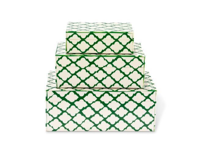 Green Lacquer Stacked Graphic Boxes
