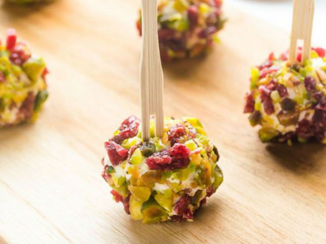 Mini Cheese Balls with Cranberries and Pistachios
