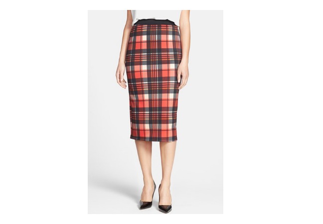 Bobeau Plaid Midi Skirt