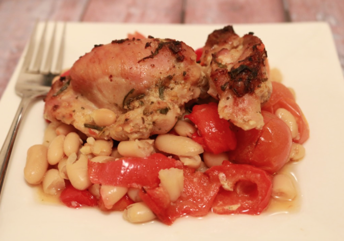One Tray Italian Baked Chicken and Beans