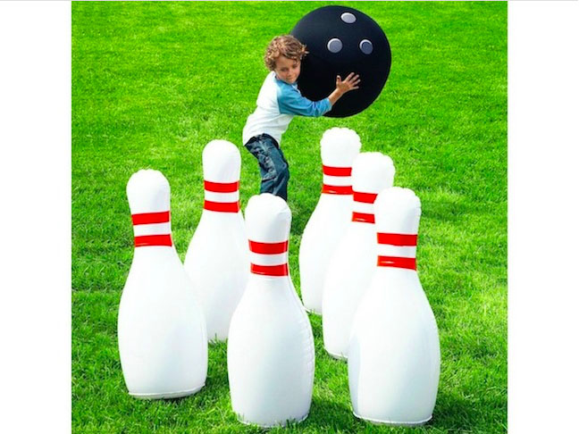 Set up an inflatable bowling set