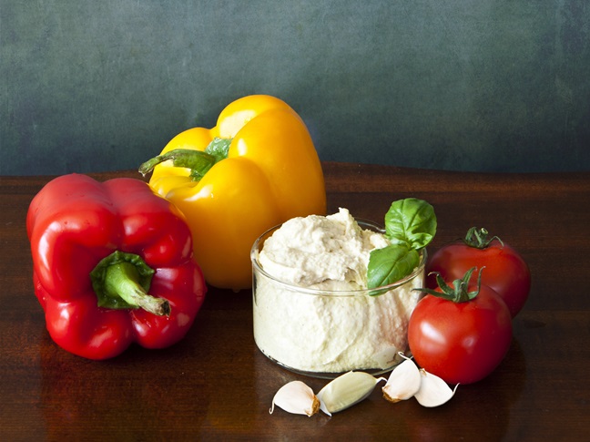 Sliced Peppers and Hummus