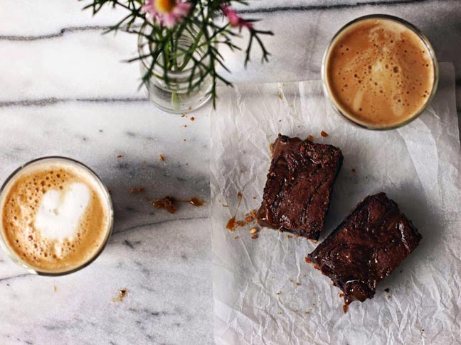 Caramel Brownies with Pretzel Crust