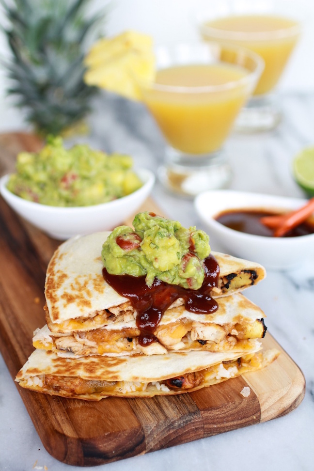  Hawaiian BBQ Quesadillas with Pineapple Mango Guacamole