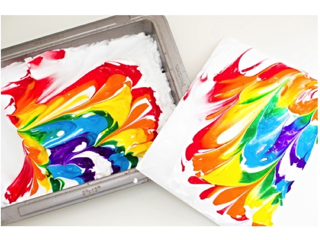 Make Rainbow Shaving Cream Marbled Art