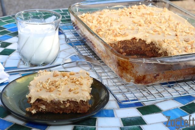 Banana Oatmeal Sheet Cake With Peanut Butter Frosting