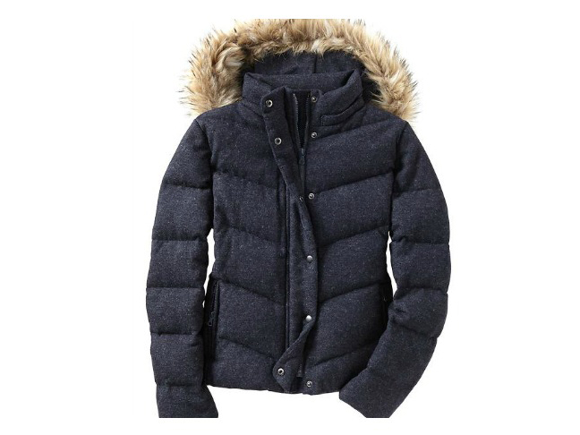 Fur-trim tweed puffer