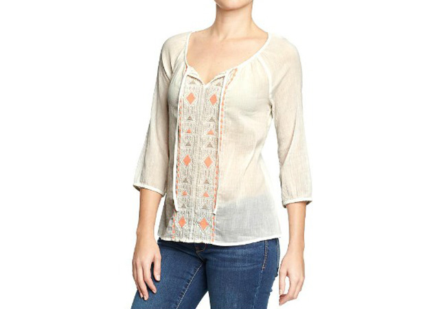 Embroidered Gauze Peasant Top