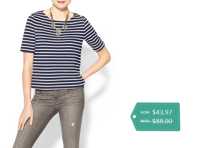 Three Dots Nautical French Terry Stripe Top